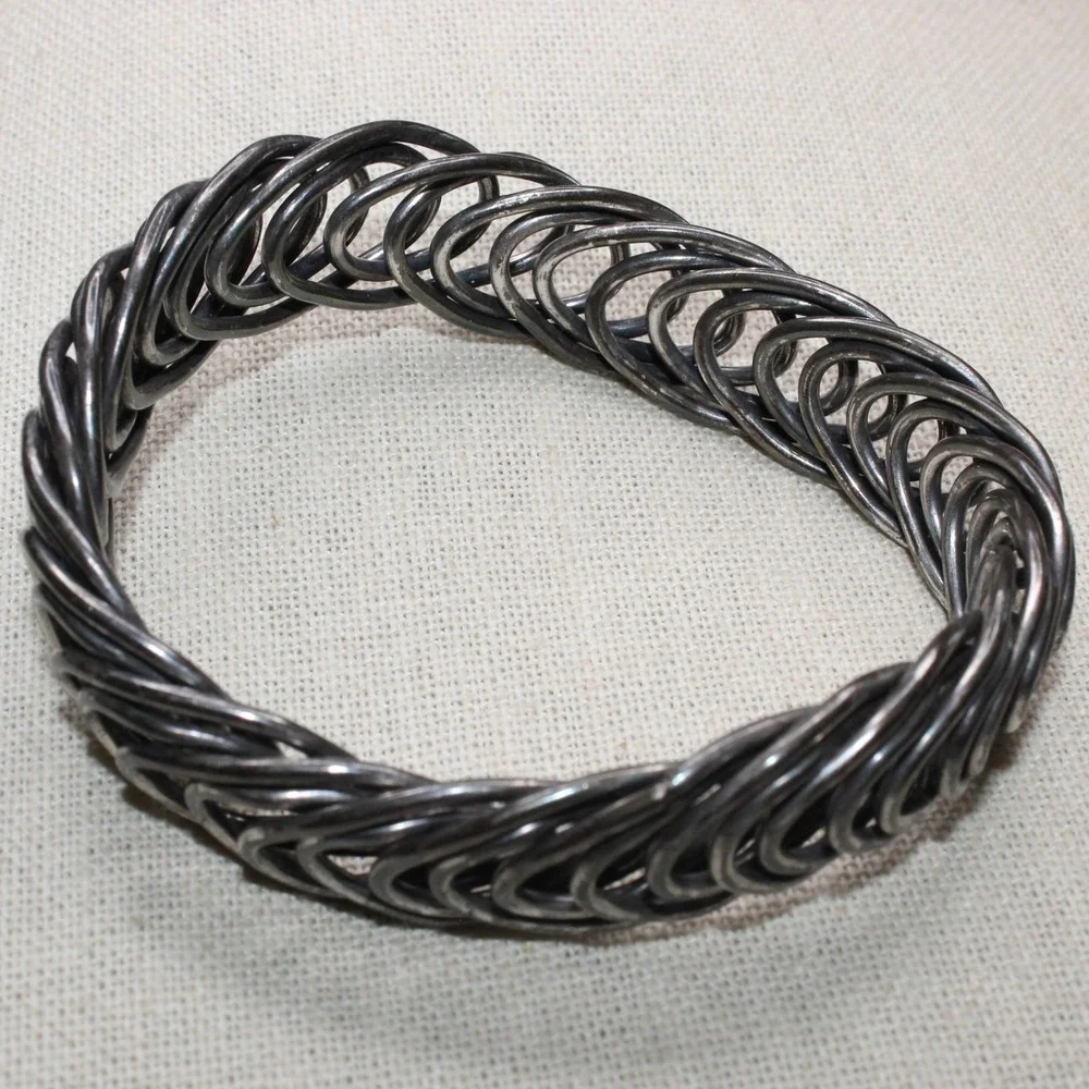 Chainmail Bangle Woven Ring Industrial Cosplay Bracelet 2.75in Gunmetal Grey